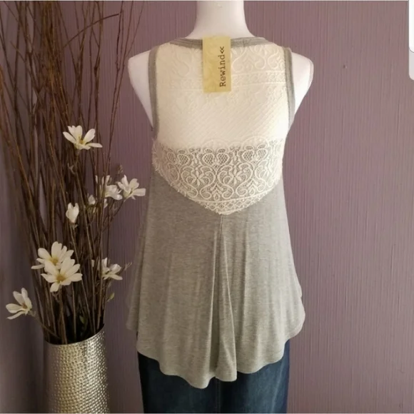 REWIND Grey & Off White Lace Swing Casual Top NWT - Picture 1 of 9